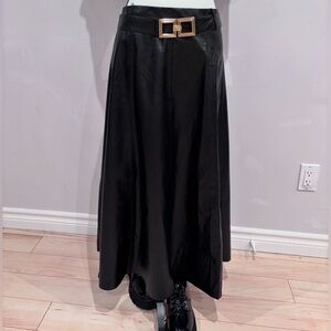 Zara Black Pleather Maxi Skirt with Gold Detailed Belt